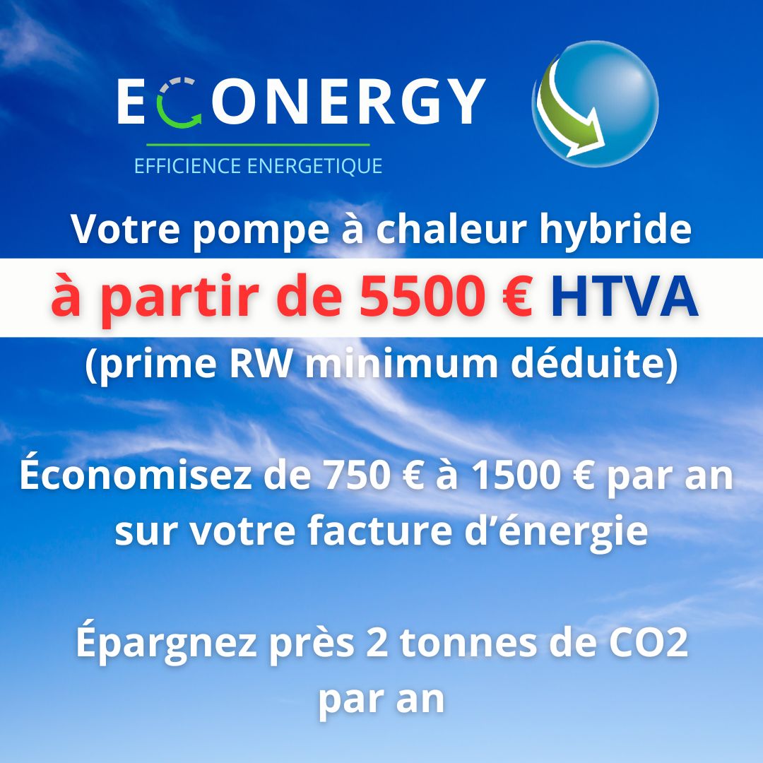 Votre pompe à chaleur hybride à partir de 5500 € HTVA (prime RW minimum déduite)